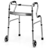 NNECW Folding Walker with Unidirectional Wheels and Bi-Level Armrests-Gray