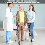NNECW Folding Walker with Unidirectional Wheels and Bi-Level Armrests-Gray