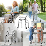 NNECW Folding Walker with Unidirectional Wheels and Bi-Level Armrests-Gray