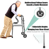NNECW Folding Walker with Unidirectional Wheels and Bi-Level Armrests-Gray