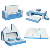 NNECW 4-In-1 Multi-functional Combination Sofa Set with Durable PU Surface for Kids-Blue