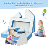 NNECW 4-In-1 Multi-functional Combination Sofa Set with Durable PU Surface for Kids-Blue