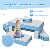 NNECW 4-In-1 Multi-functional Combination Sofa Set with Durable PU Surface for Kids-Blue