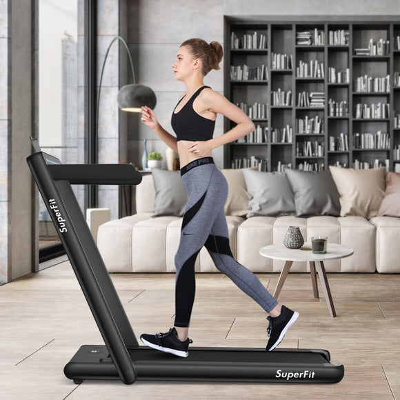 NNECW 2 in 1 Folding Treadmill with Dual LED Display for Home & Office-Black