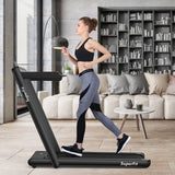 NNECW 2 in 1 Folding Treadmill with Dual LED Display for Home &amp Office-Black