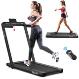 NNECW 2 in 1 Folding Treadmill with Dual LED Display for Home &amp Office-Black