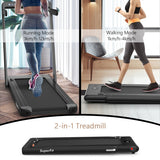 NNECW 2 in 1 Folding Treadmill with Dual LED Display for Home &amp Office-Black