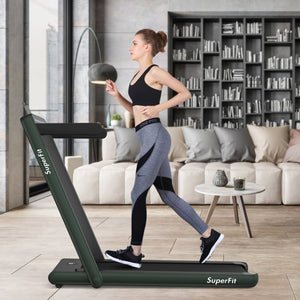 NNECW 2 in 1 Folding Treadmill with Dual LED Display for Home &amp Office-Green