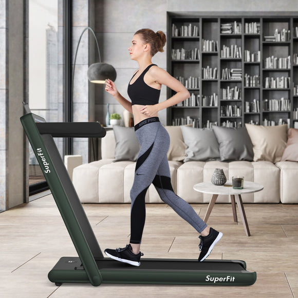 NNECW 2 in 1 Folding Treadmill with Dual LED Display for Home & Office-Green
