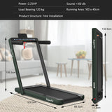 NNECW 2 in 1 Folding Treadmill with Dual LED Display for Home &amp Office-Green