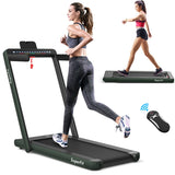 NNECW 2 in 1 Folding Treadmill with Dual LED Display for Home &amp Office-Green