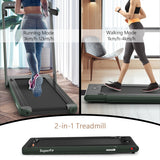 NNECW 2 in 1 Folding Treadmill with Dual LED Display for Home &amp Office-Green