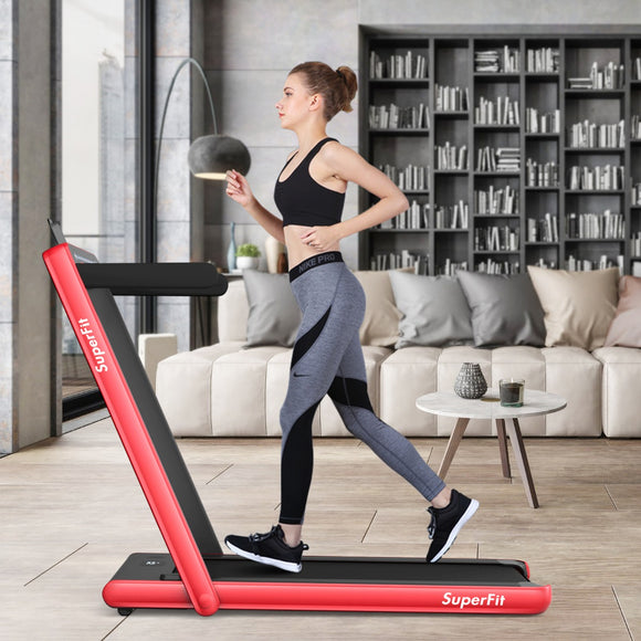NNECW 2 in 1 Folding Treadmill with Dual LED Display for Home & Office-Red