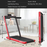 NNECW 2 in 1 Folding Treadmill with Dual LED Display for Home &amp Office-Red