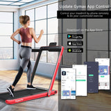 NNECW 2 in 1 Folding Treadmill with Dual LED Display for Home &amp Office-Red