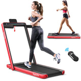 NNECW 2 in 1 Folding Treadmill with Dual LED Display for Home &amp Office-Red