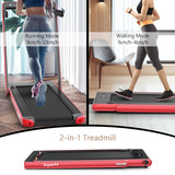 NNECW 2 in 1 Folding Treadmill with Dual LED Display for Home &amp Office-Red