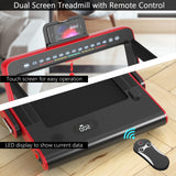 NNECW 2 in 1 Folding Treadmill with Dual LED Display for Home &amp Office-Red