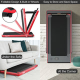 NNECW 2 in 1 Folding Treadmill with Dual LED Display for Home &amp Office-Red