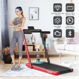 NNECW 2 in 1 Folding Treadmill with Dual LED Display for Home &amp Office-Red