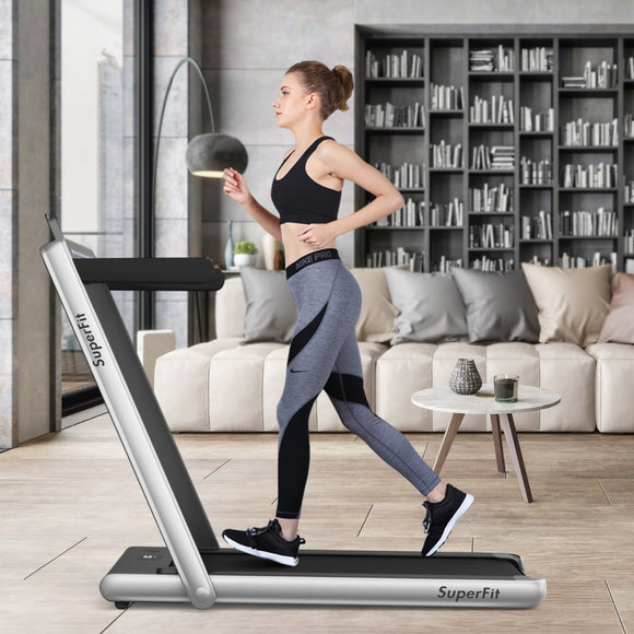NNECW 2 in 1 Folding Treadmill with Dual LED Display for Home & Office-Silver