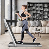 NNECW 2 in 1 Folding Treadmill with Dual LED Display for Home &amp Office-Silver