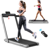 NNECW 2 in 1 Folding Treadmill with Dual LED Display for Home &amp Office-Silver
