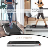 NNECW 2 in 1 Folding Treadmill with Dual LED Display for Home &amp Office-Silver