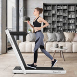 NNECW 2 in 1 Folding Treadmill with Dual LED Display for Home &amp Office-White