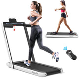 NNECW 2 in 1 Folding Treadmill with Dual LED Display for Home &amp Office-White