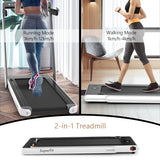 NNECW 2 in 1 Folding Treadmill with Dual LED Display for Home &amp Office-White