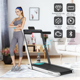 NNECW 2 in 1 Folding Treadmill with Dual LED Display for Home &amp Office-White