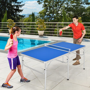 NNECW Portable Folding Table Tennis Table with 2 Paddles and Balls for Outdoor/Indoor Use-Blue