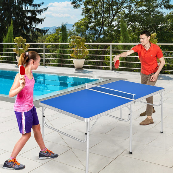 NNECW Portable Folding Table Tennis Table with 2 Paddles and Balls for Outdoor/Indoor Use-Blue