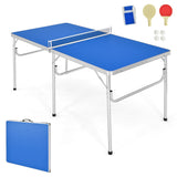 NNECW Portable Folding Table Tennis Table with 2 Paddles and Balls for Outdoor/Indoor Use-Blue
