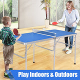 NNECW Portable Folding Table Tennis Table with 2 Paddles and Balls for Outdoor/Indoor Use-Blue