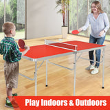 NNECW Portable Folding Table Tennis Table with 2 Paddles and Balls for Outdoor/Indoor Use-Red