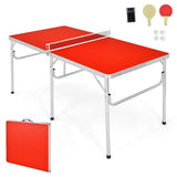 NNECW Portable Folding Table Tennis Table with 2 Paddles and Balls for Outdoor/Indoor Use-Red