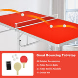 NNECW Portable Folding Table Tennis Table with 2 Paddles and Balls for Outdoor/Indoor Use-Red