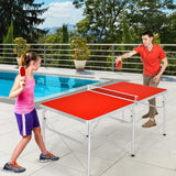NNECW Portable Folding Table Tennis Table with 2 Paddles and Balls for Outdoor/Indoor Use-Red