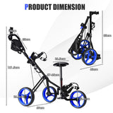 NNECW 3-Wheel Folding Golf Push Cart with Adjustable Handle &amp Padded Seat-Blue