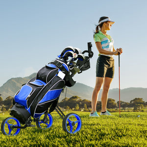 NNECW 3-Wheel Folding Golf Push Cart with Adjustable Handle &amp Padded Seat-Blue