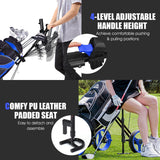 NNECW 3-Wheel Folding Golf Push Cart with Adjustable Handle &amp Padded Seat-Blue