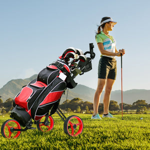 NNECW 3-Wheel Folding Golf Push Cart with Adjustable Handle &amp Padded Seat-Red