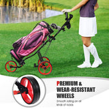 NNECW 3-Wheel Folding Golf Push Cart with Adjustable Handle &amp Padded Seat-Red