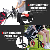 NNECW 3-Wheel Folding Golf Push Cart with Adjustable Handle &amp Padded Seat-Red