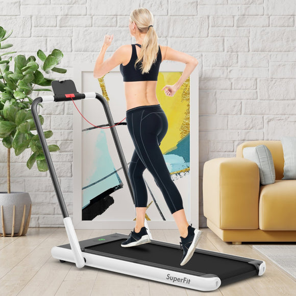 NNECW 2-in-1 Foldable Treadmill with APP & Remote Control for Home & Office-White