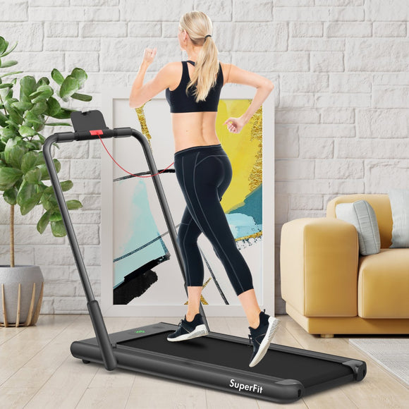 NNECW 2-in-1 Foldable Treadmill with APP & Remote Control for Home & Office-Black