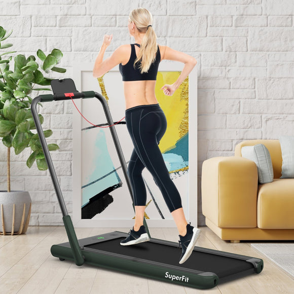 NNECW 2-in-1 Foldable Treadmill with APP & Remote Control for Home & Office-Green