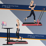 NNECW 2-in-1 Foldable Treadmill with APP &amp Remote Control for Home &amp Office-Red